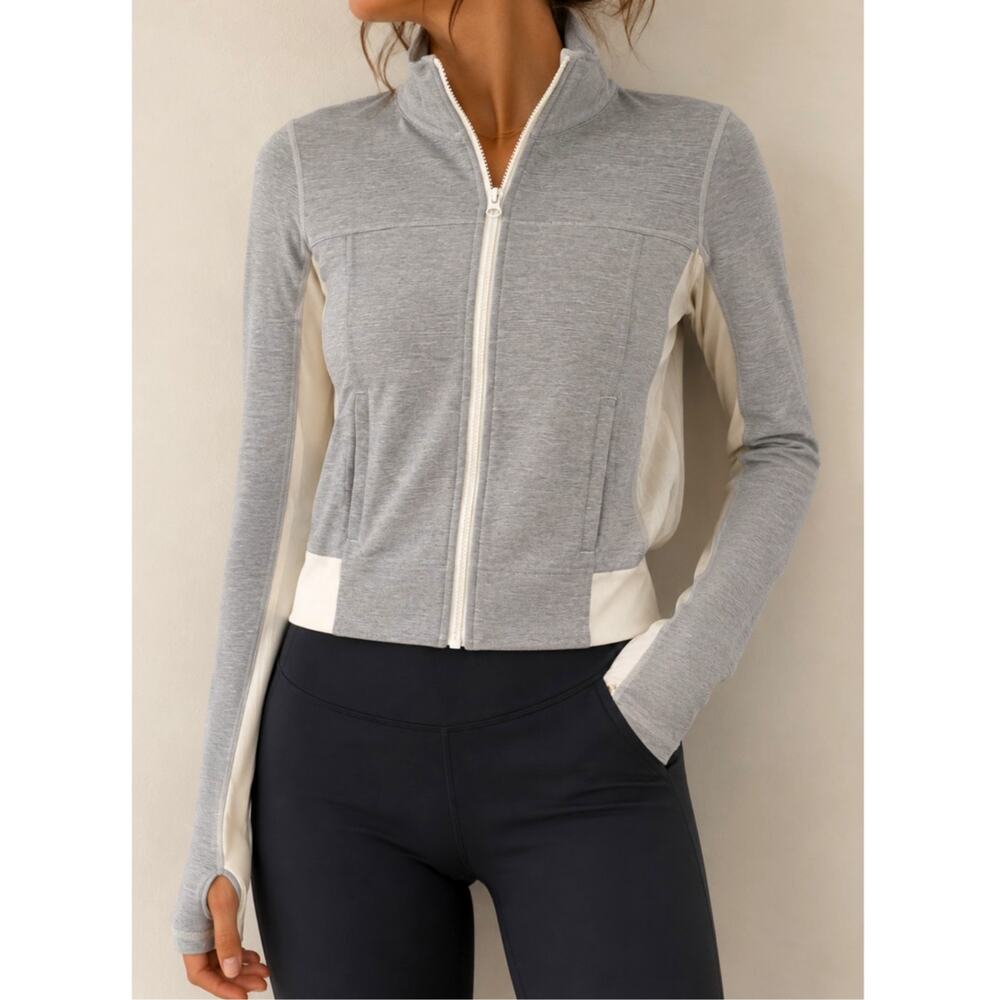 Lululemon Gray White Full Zip Running Jacket Yoga Sheer Mesh Panel Athleisure-M
